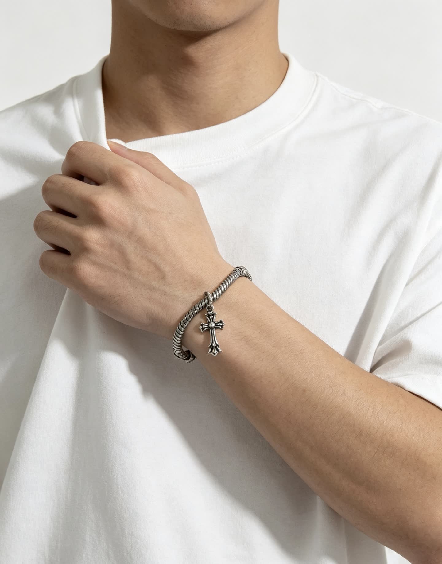 Chrome Hearts Silver Cross Charm Bracelet